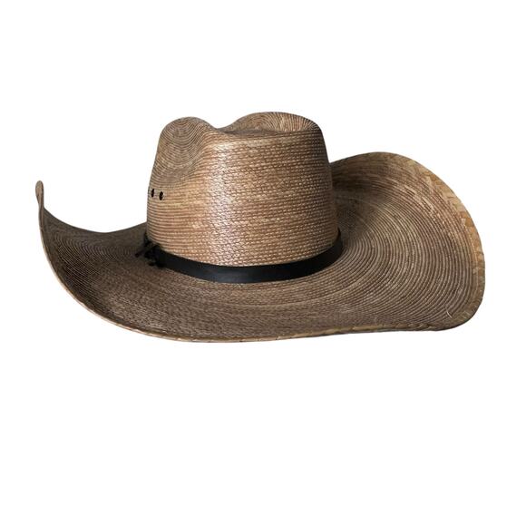 Authentic Carlos Hats Palm Leaf Cowboy Western Hat Black Leather Band One Size - Picture 4 of 15